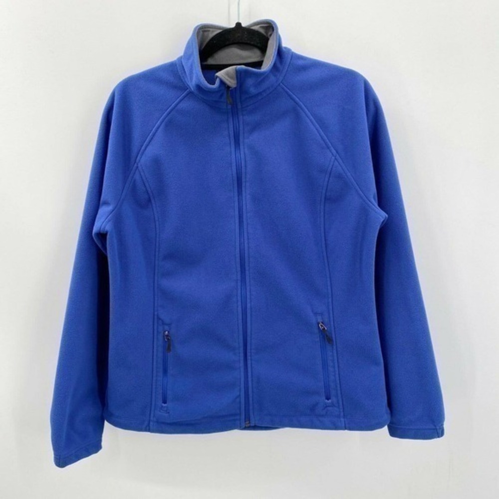 Lands End Women's Fleece Mid Weight Full Zip Jacket Blue Size M Zip Up Pockets